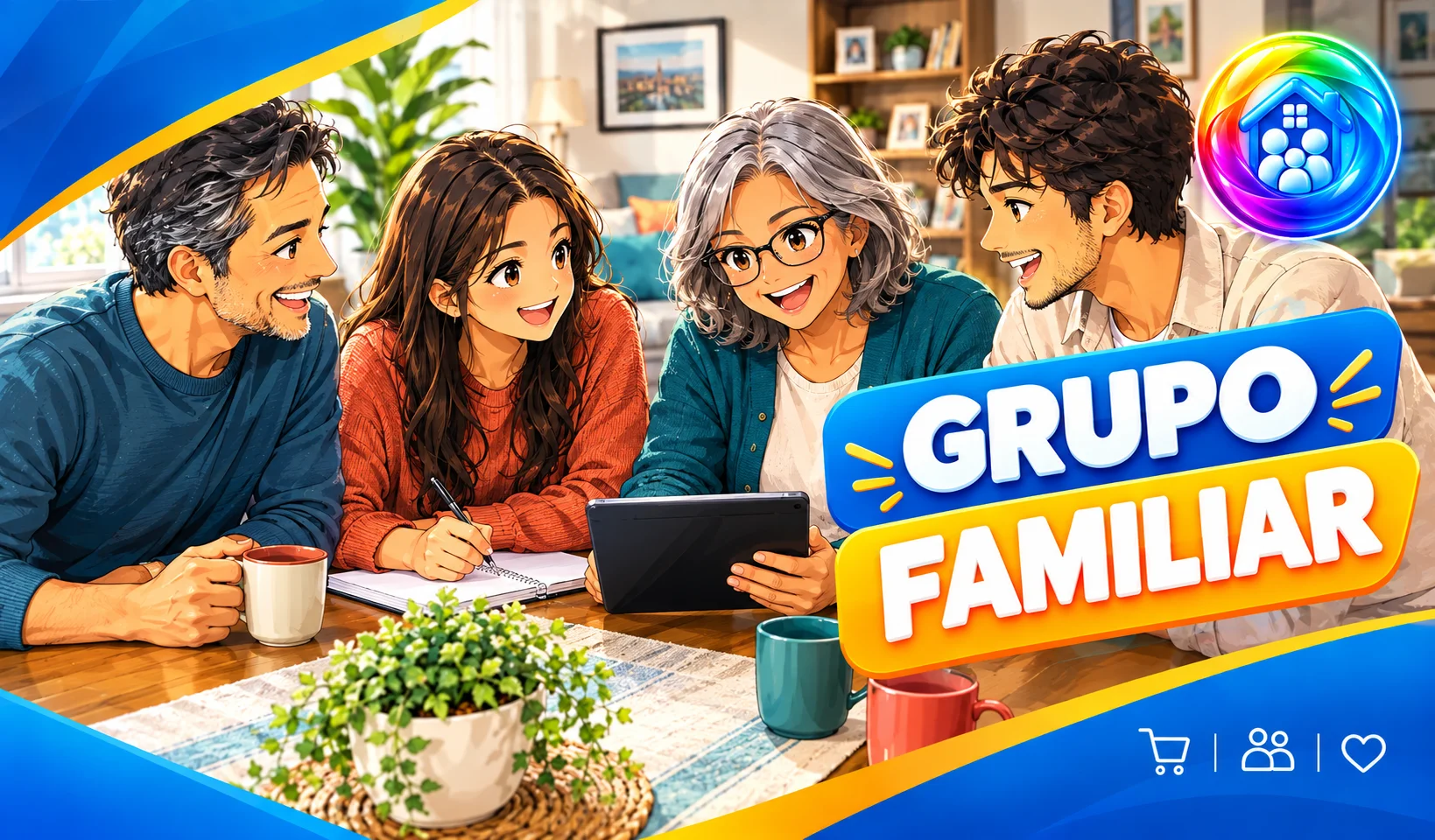 Familia organizando sus planes alrededor de una mesa